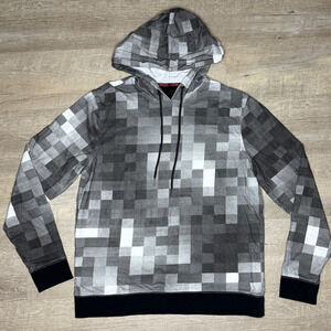 Robert Graham Consaul Black Gray Pixel Monochrome Pullover Hoodie Size Large